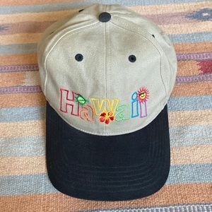 Hawaii Souvenir Tan Cotton Ball Cap With Rainbow Embroidery